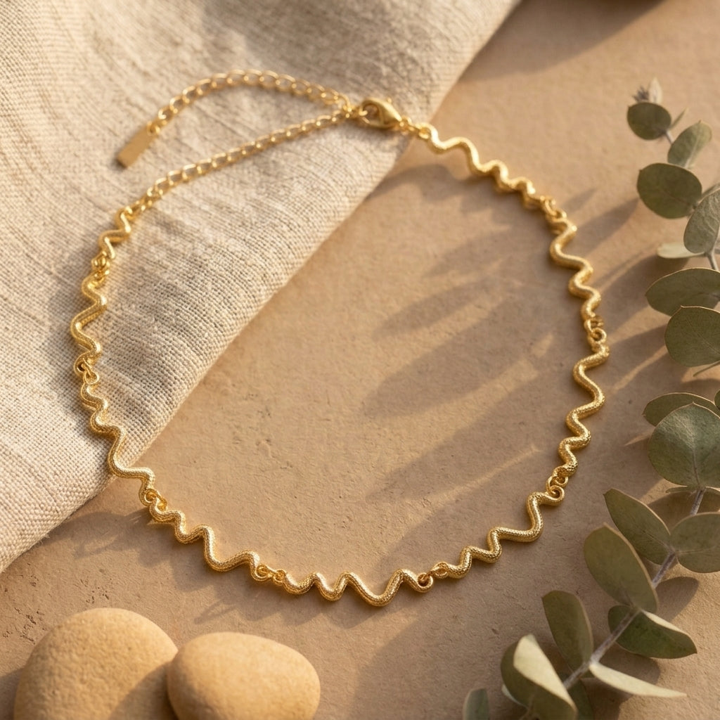Gold Wavy Choker Necklace