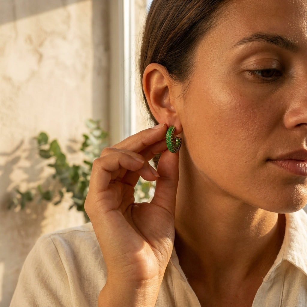 Textured Green Enamel Hoops