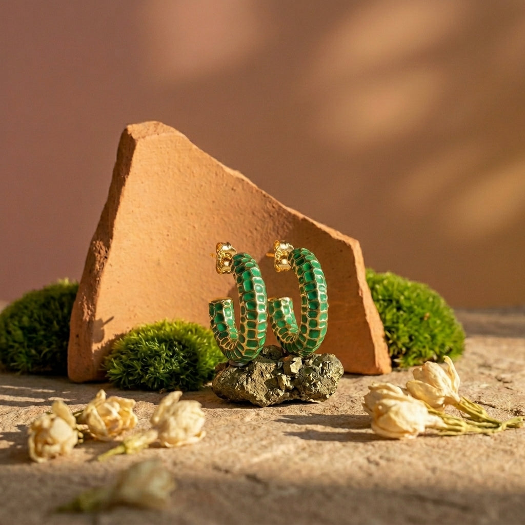 Textured Green Enamel Hoops
