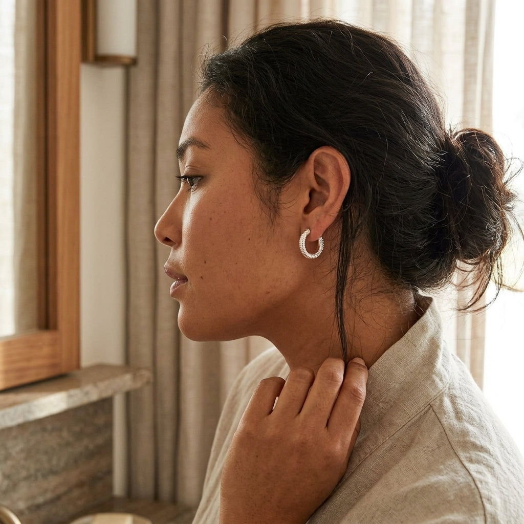 Silver Textured Hoops