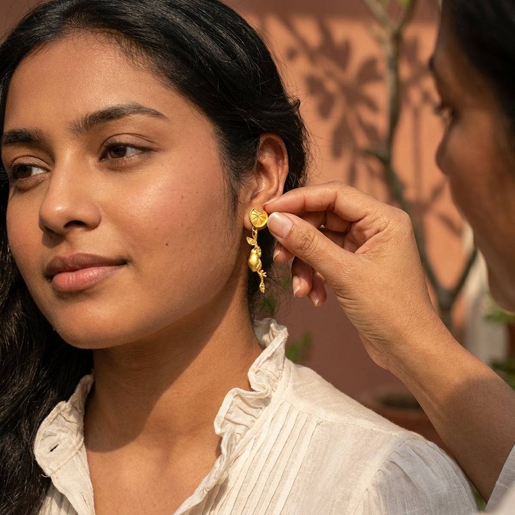 Gold Frog Drop Earring