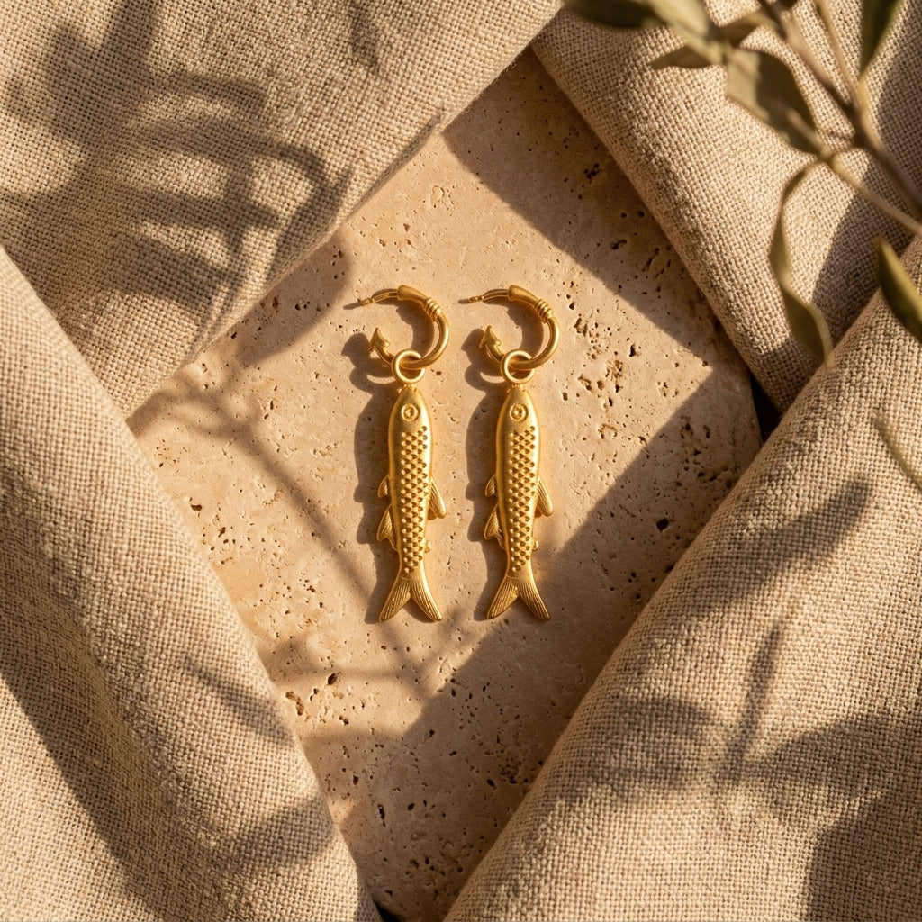 Gold Fish Charm Dangle Earrings